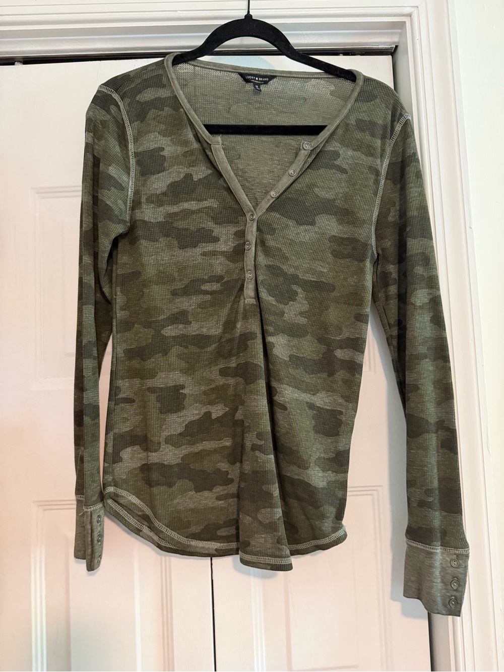 Camo Henley Long-Sleeve Top